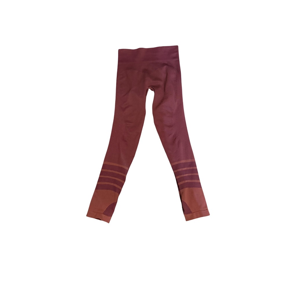CRIVIT Seamless High-Waist Compression Leggings Burgundy Ribbed Athletic Women's